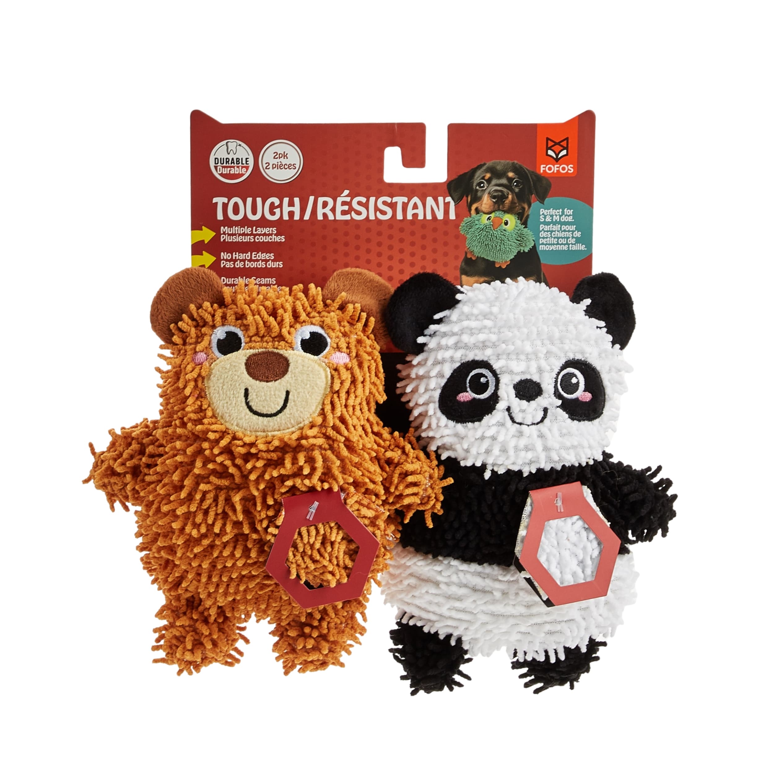 FOFOS Tough Dog Toy 2PK Bear&Panda - Image 1