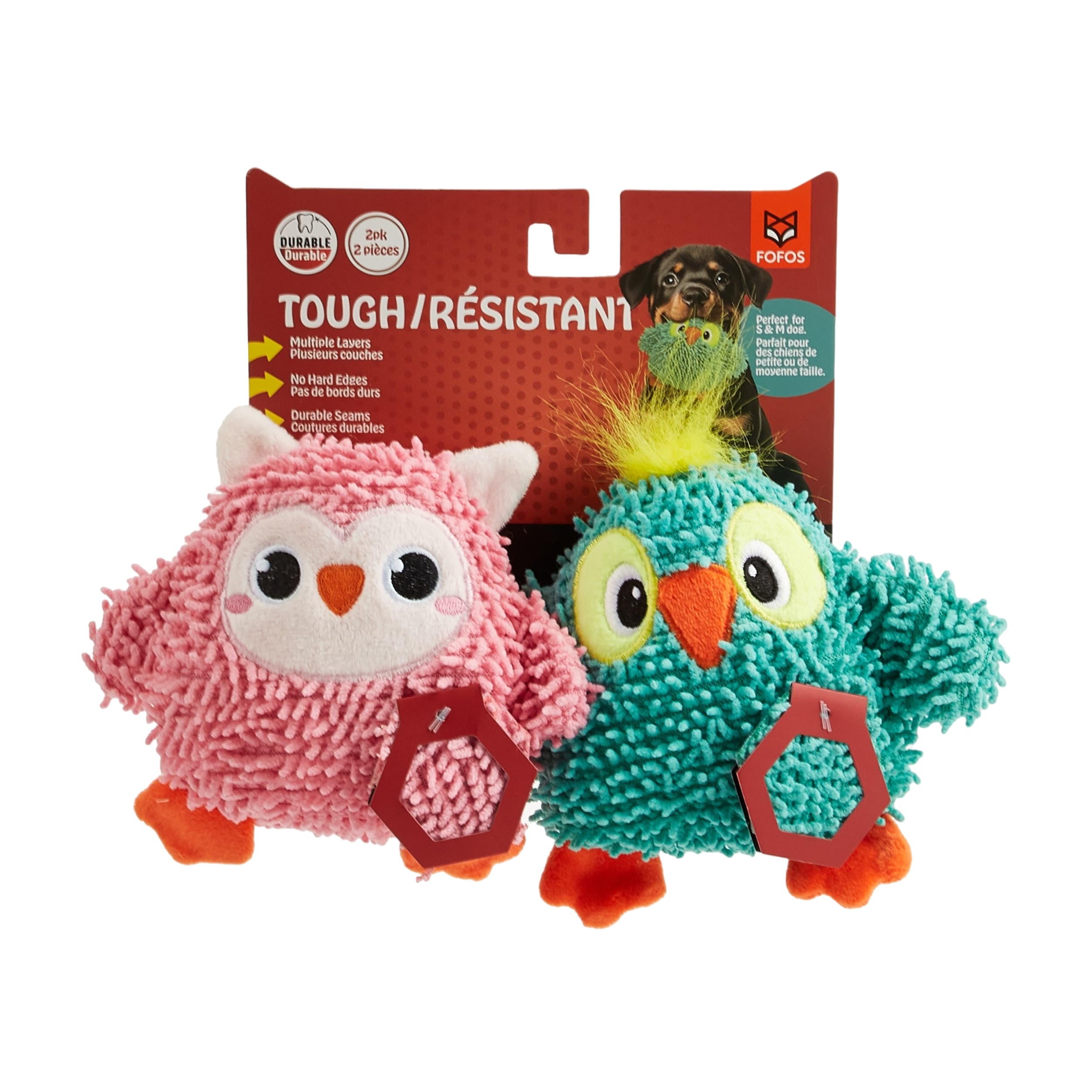 FOFOS Tough Dog Toy 2PK OWL&Bird - Image 1